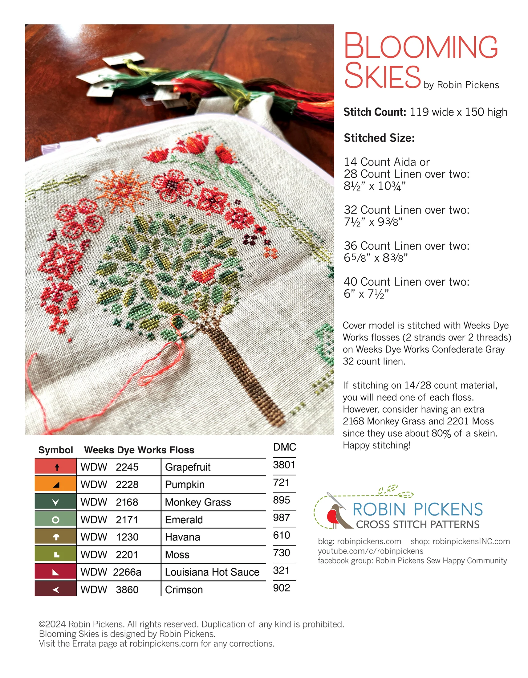 Blooming Skies Cross Stitch printed pattern - Image 2