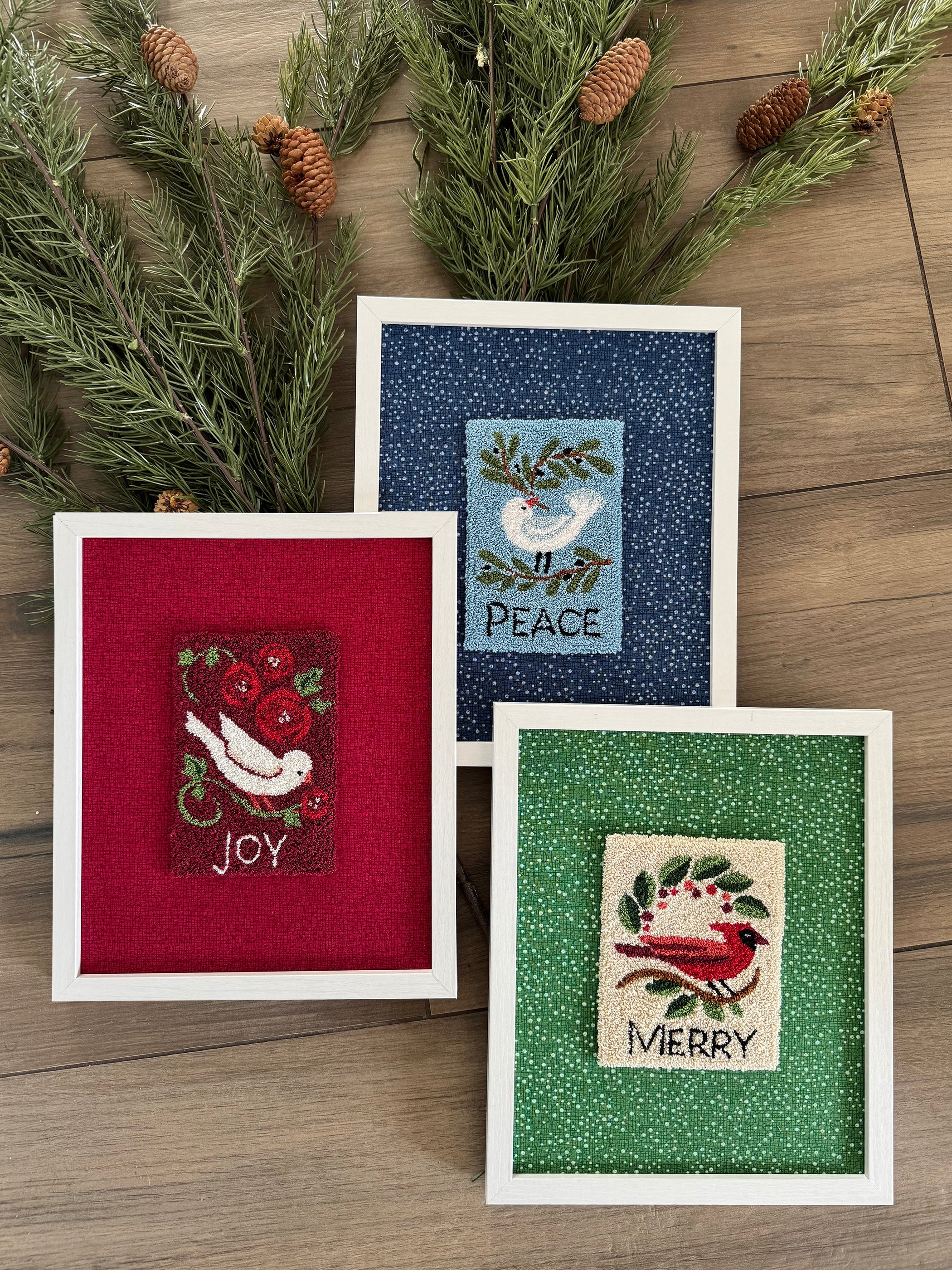 BUNDLE of Yuletide Birds - Set of all 3 Punch Needle Printed Pattern - Image 2
