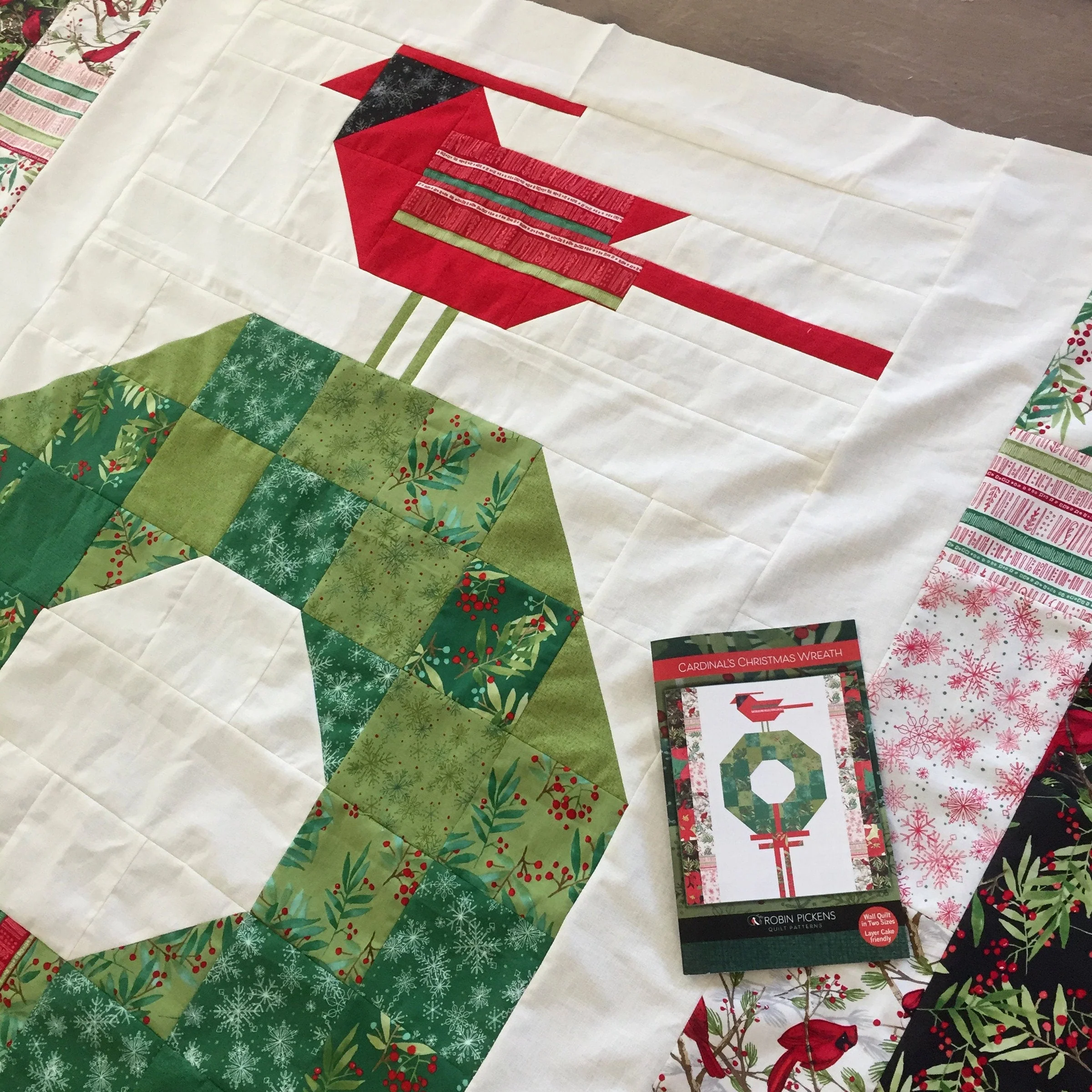 CARDINALS CHRISTMAS WREATH Printed Quilt Pattern in Large or Medium Wall Sizes by Robin Pickens - Image 5