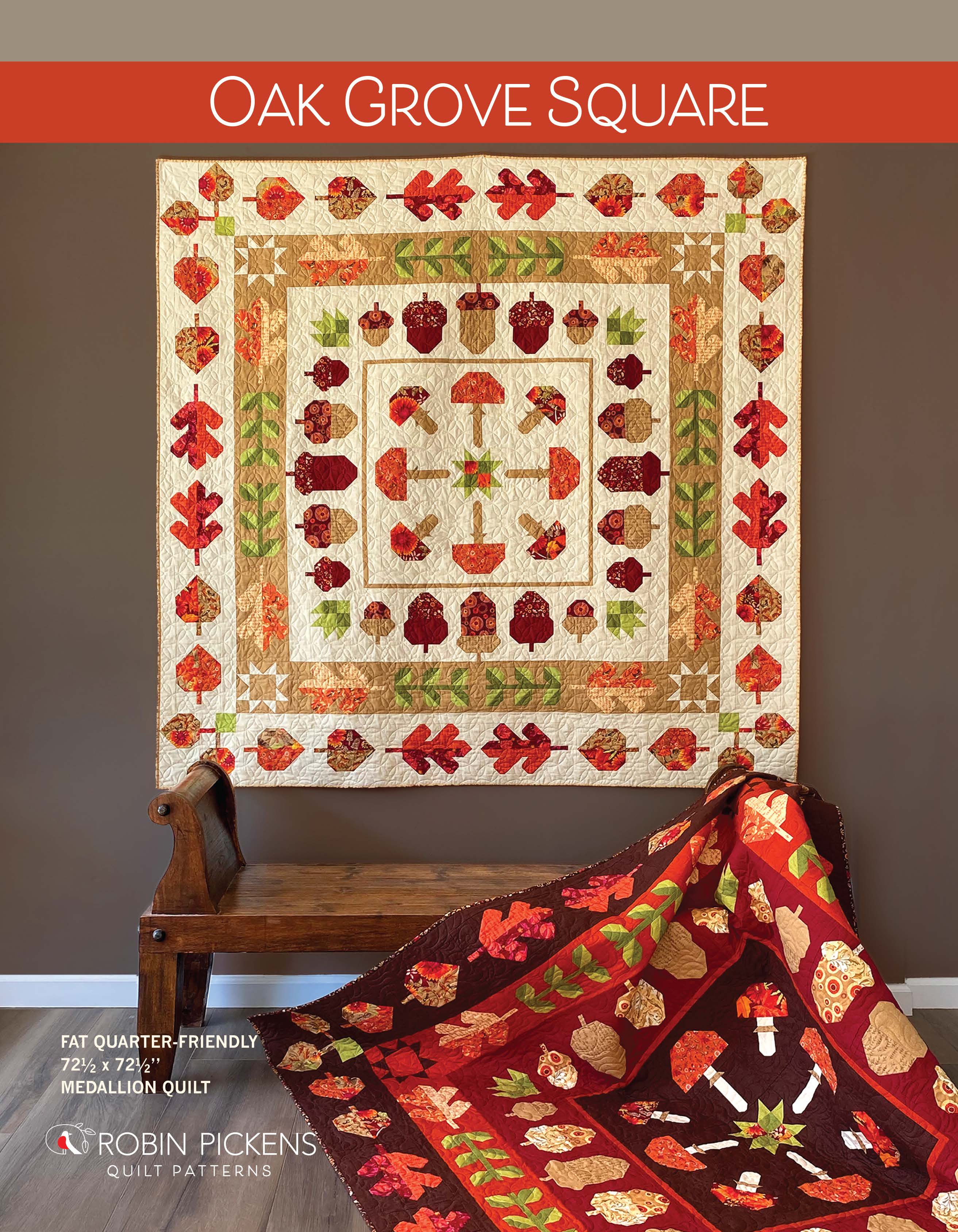 OAK GROVE SQUARE Medallion Quilt Printed pattern - Fat Quarter-friendly