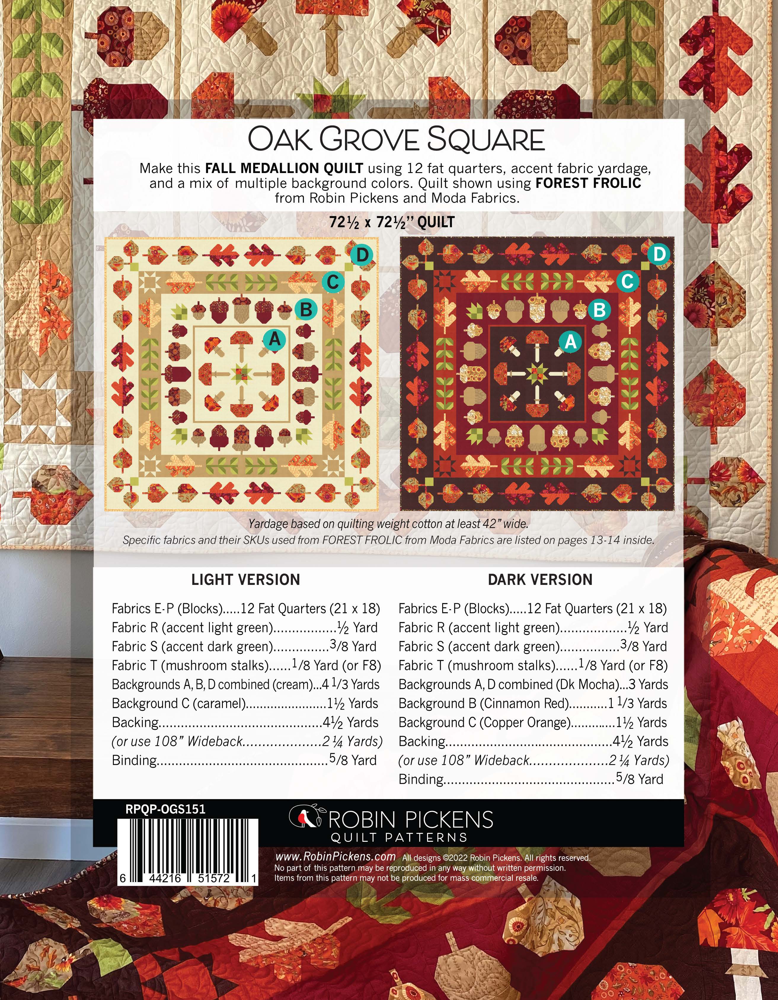OAK GROVE SQUARE Medallion Quilt Printed pattern - Fat Quarter-friendly - Image 2