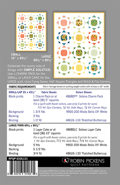 SIMPLE SOLSTICE (PRINTED booklet) Quilt Pattern by Robin Pickens - Image 4