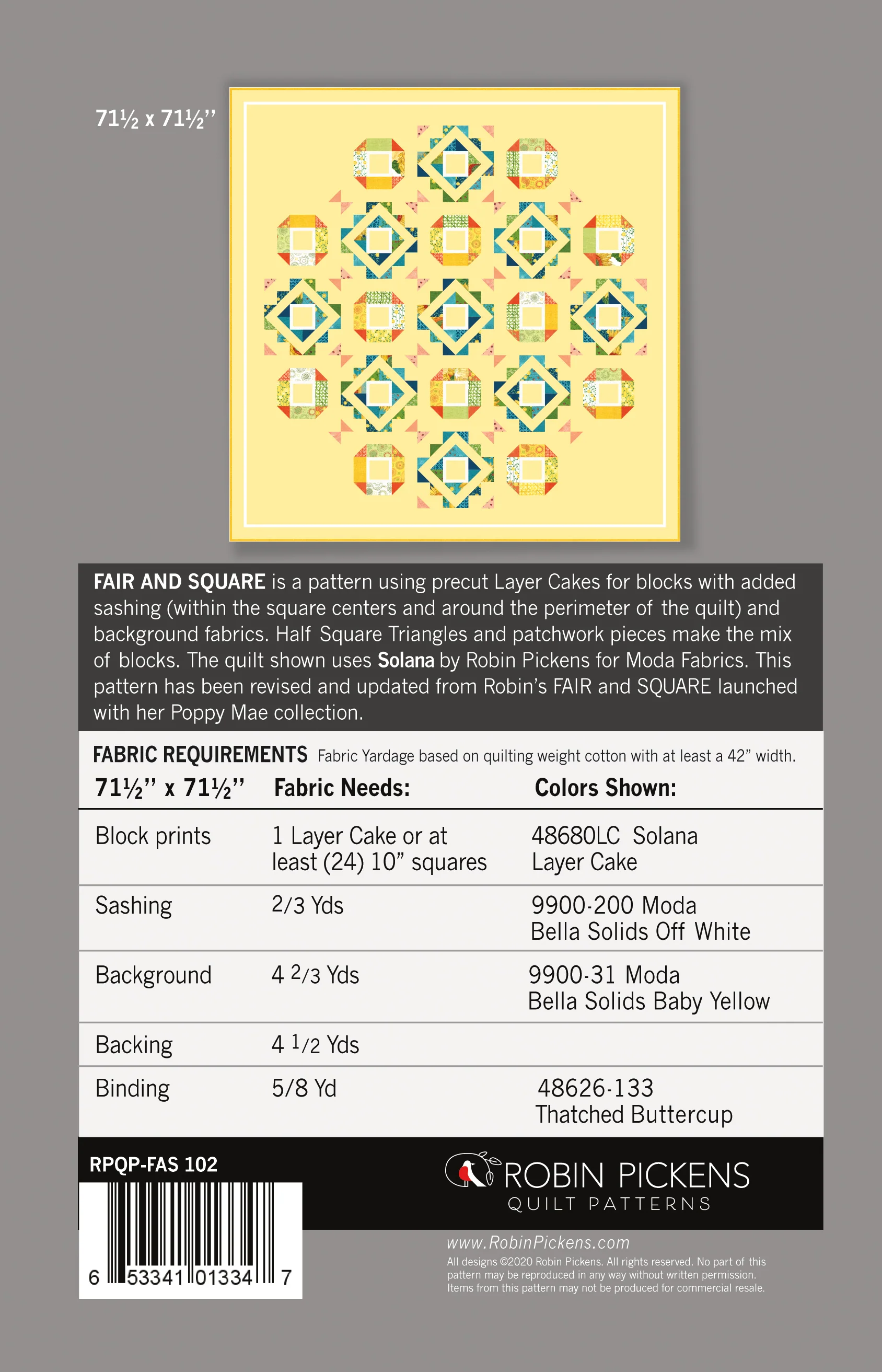 FAIR and SQUARE Quilt Pattern (PRINTED booklet) by Robin Pickens - Image 3