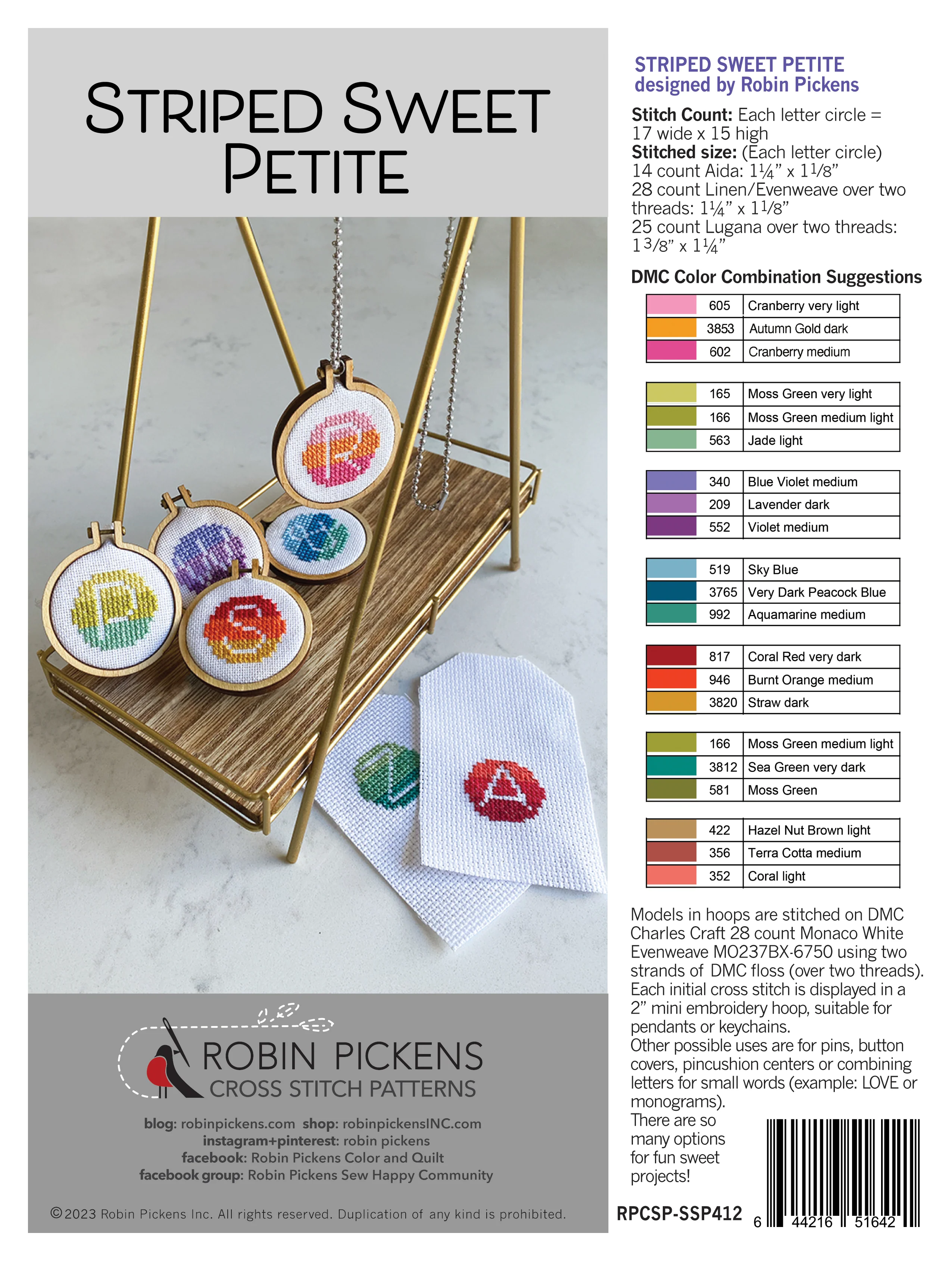 STRIPED SWEET PETITE Cross Stitch Pattern for little initials PDF - Image 3