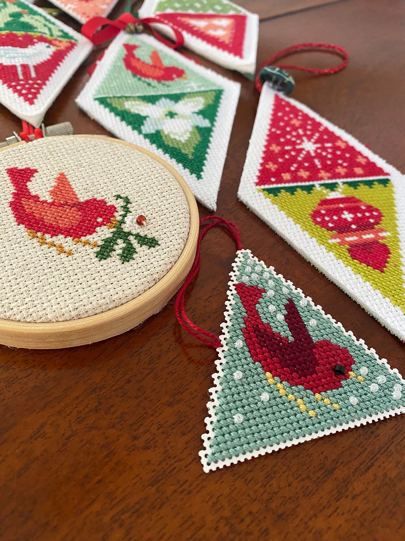 Winterly Twosome Triangle Ornaments Cross Stitch PDF Pattern - Image 3