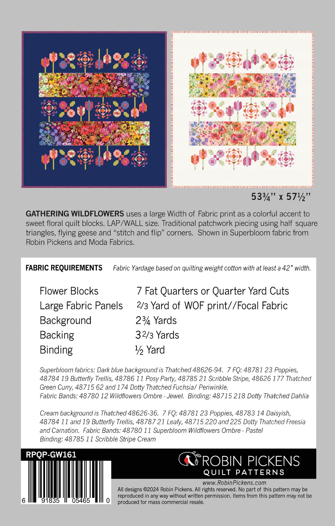 Gathering Wildflowers Quilt Pattern, printed booklet - Image 2