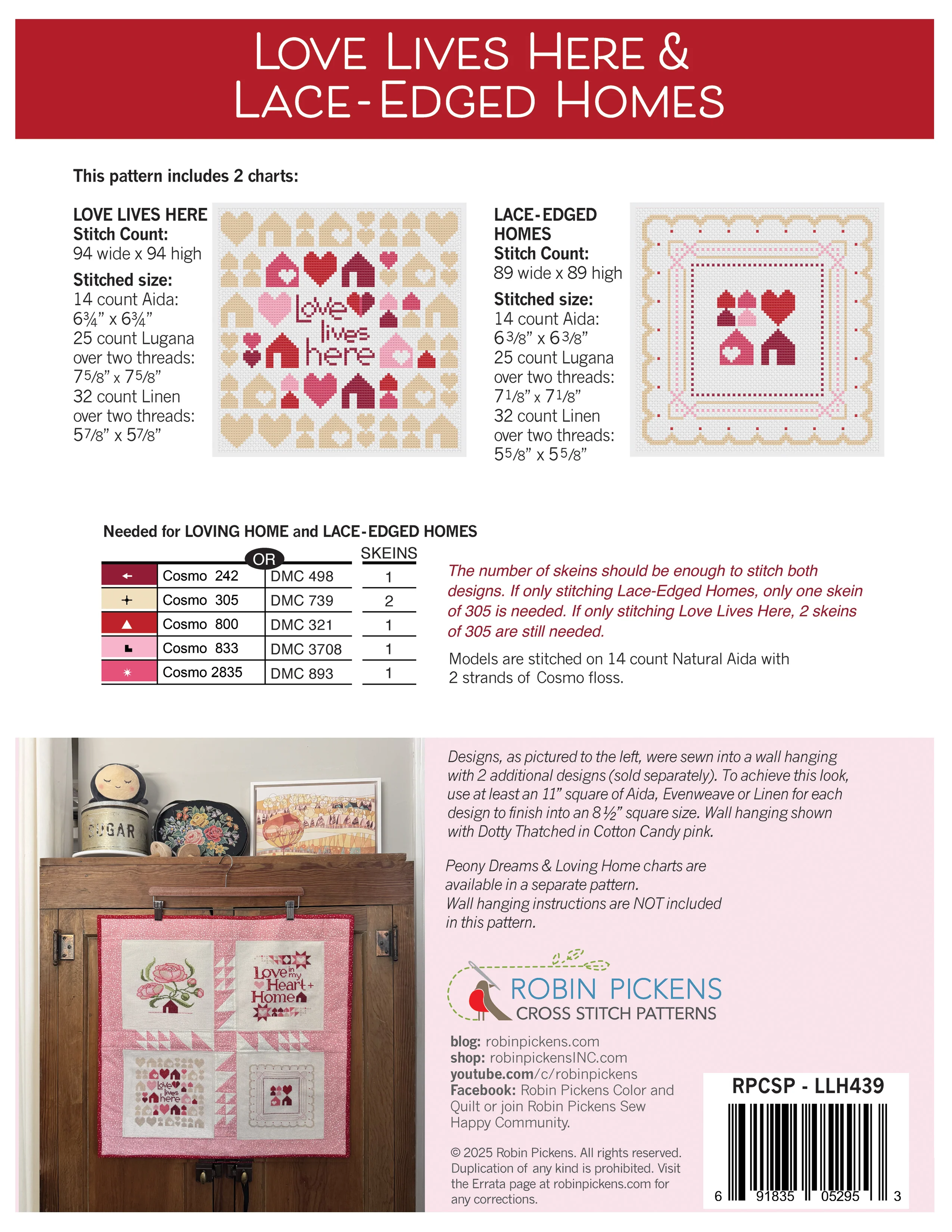 Love Lives Here & Lace-Edged Homes Cross Stitch Printed Pattern - Image 2