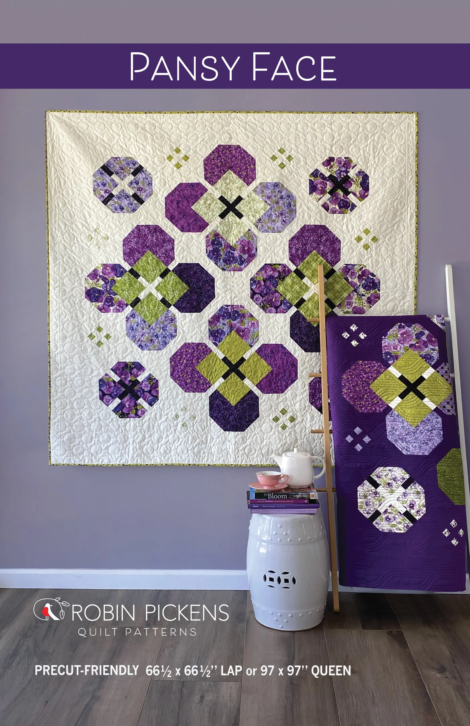 PANSY FACE printed booklet quilt pattern by Robin Pickens