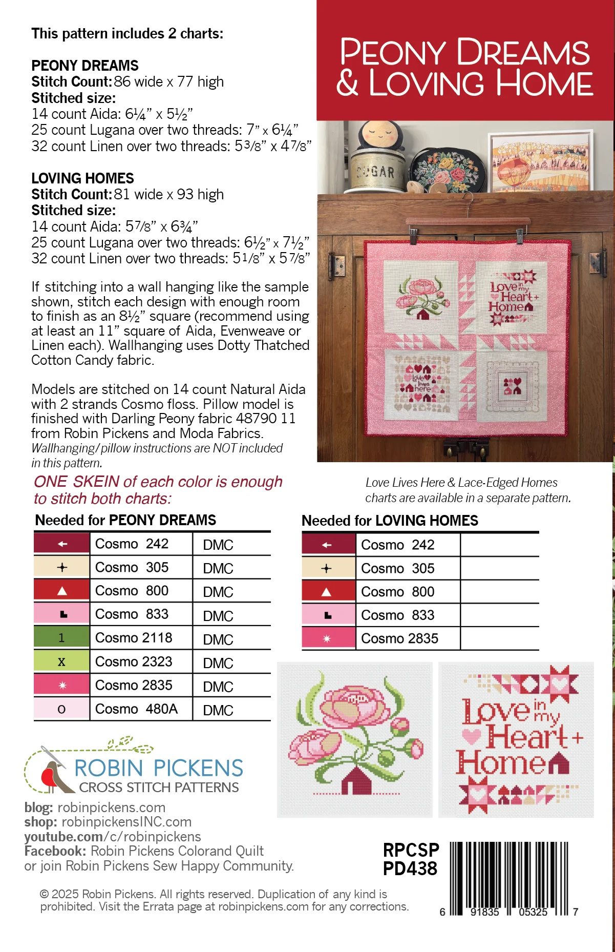Peony Dreams & Loving Homes Cross Stitch Printed Pattern - Image 2