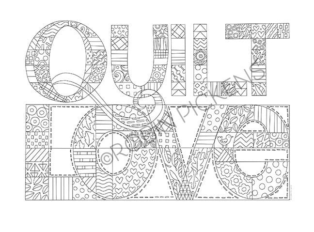 Quilt Love Instant Downloadable Coloring Page 8.5" x 11" Horizontal - Image 3