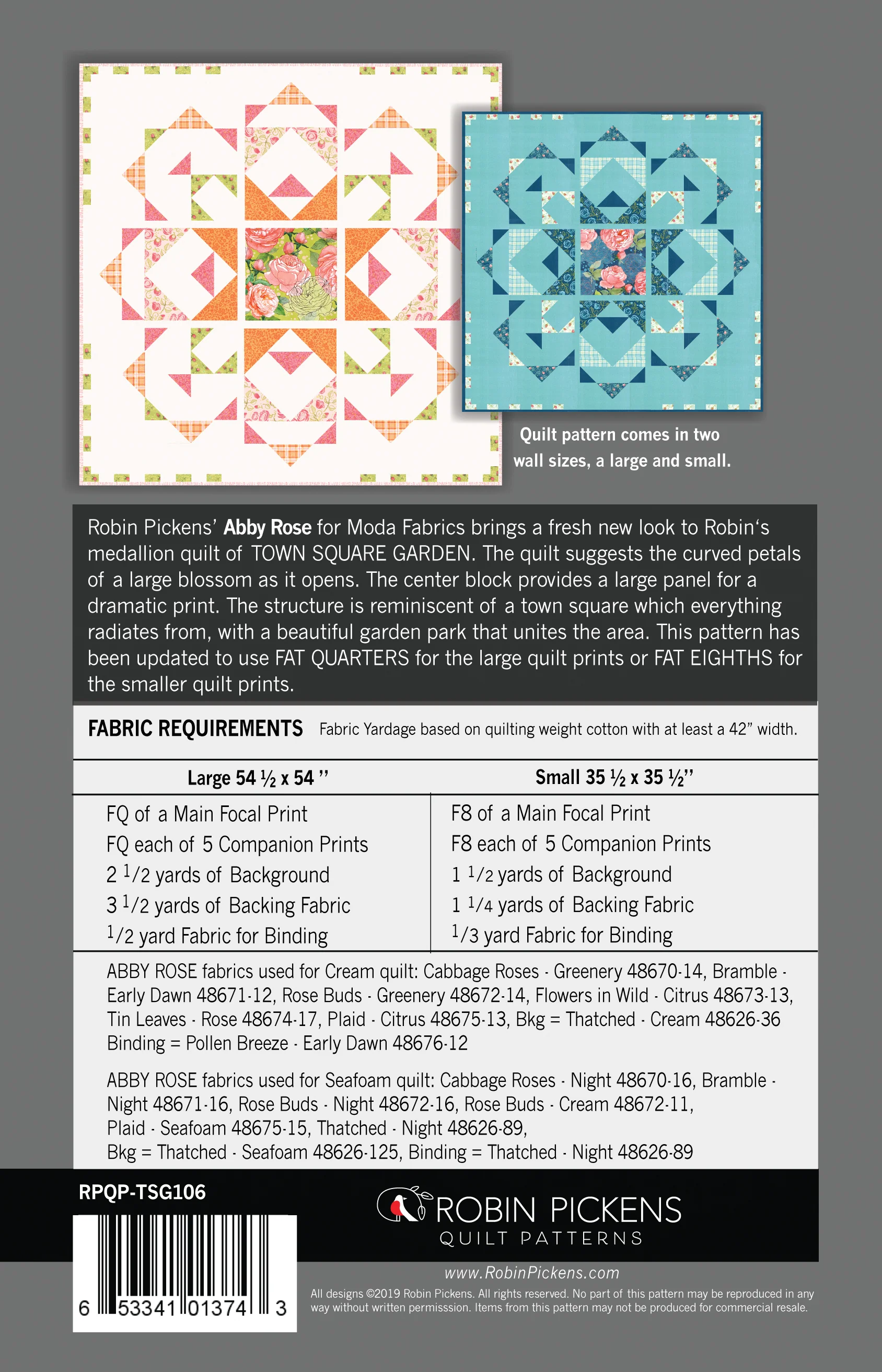 TOWN SQUARE GARDEN Quilt Pattern (printed booklet) by Robin Pickens - Image 2