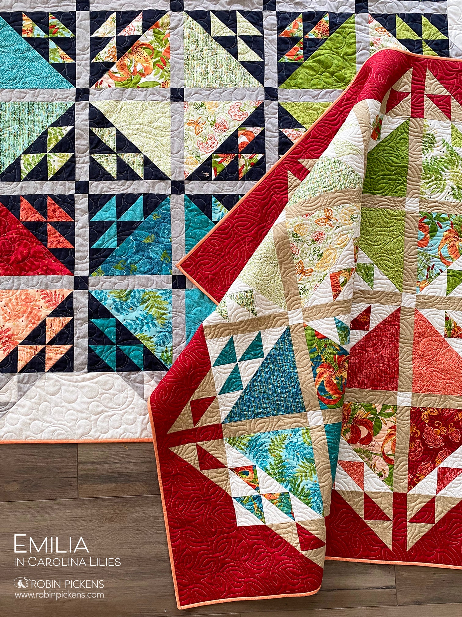 EMILIA Quilt Pattern (printed booklet) by Robin Pickens  76" or 55" square - Image 2