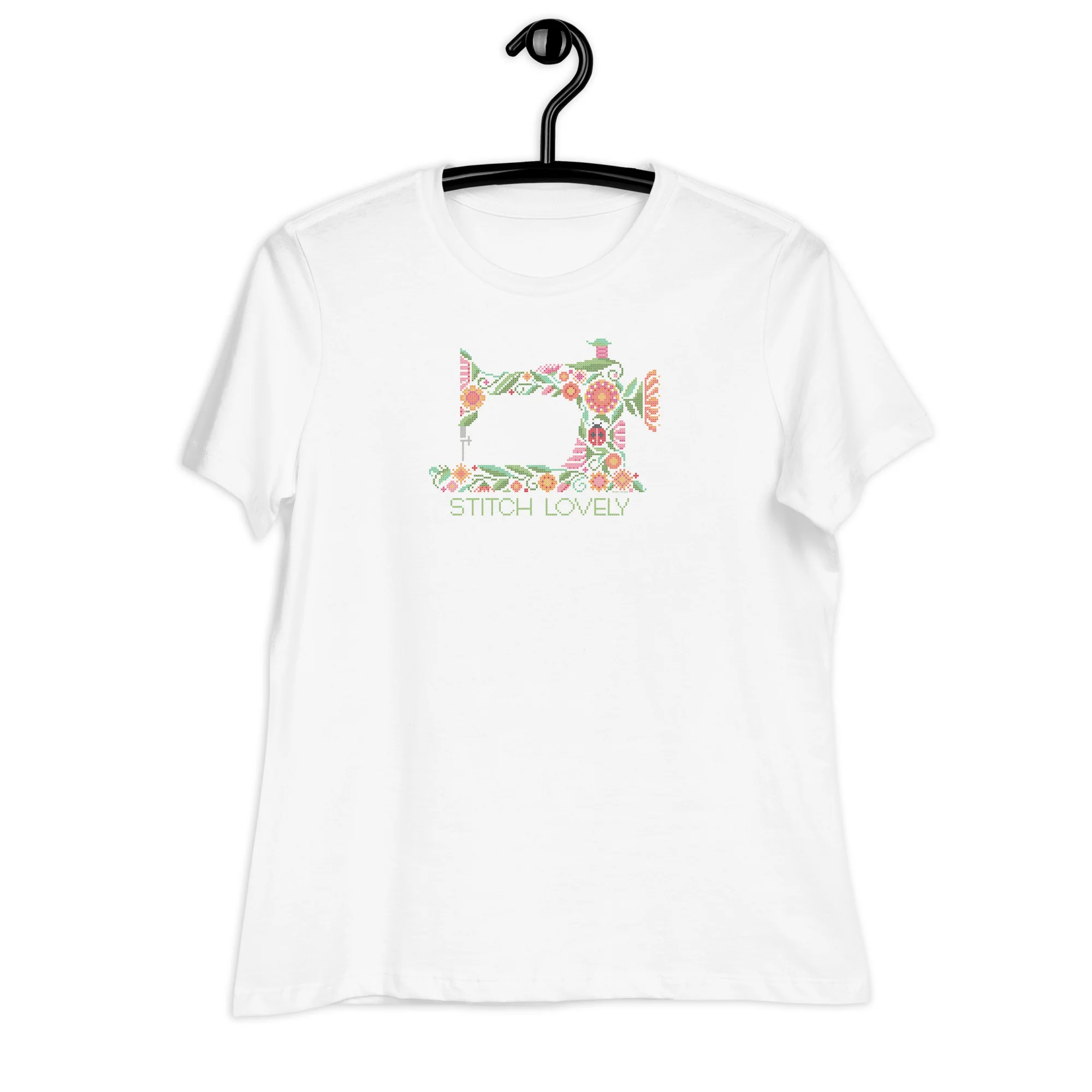Stitch Lovely Floral Sewing Machine in Cross Stitch Xs Women's Relaxed T-Shirt - Image 7